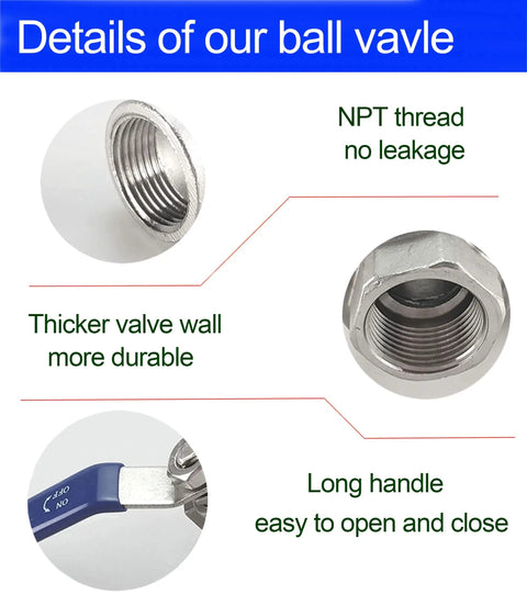 Diagram details Beefy Full Port 1 Inch Stainless Steel Ball Valve With Long Handle MNPT To FNPT Heavy Duty Shut Off For Water Oil And Gas 304.