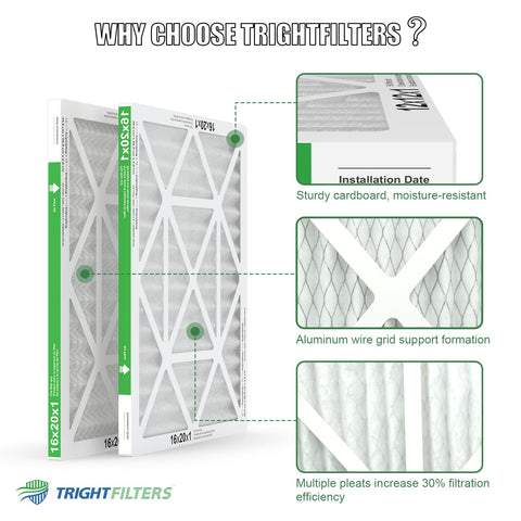 16x20x1 MERV 8 Pleated Air Filter 4 Pack For HVAC AC And Furnace Durable White Cardboard Frame and Pleat Detail