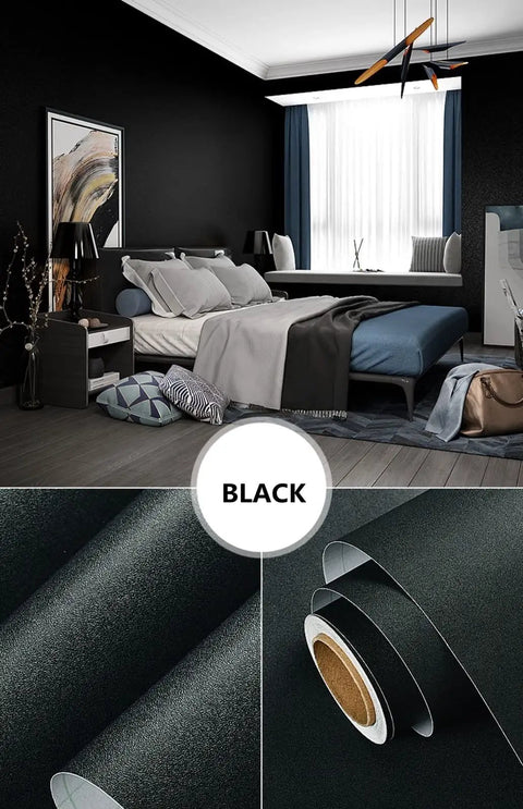 Room with Thick Black Peel And Stick Wallpaper Self Adhesive Wall Covering For Bathrooms And Kitchens 17.51 In By 400 In