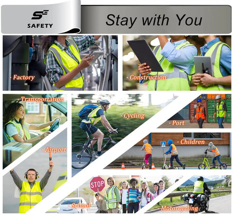 Heavy Duty Ansi Class Two High Visibility Safety Vest With Nine Pockets And Reinforced 360 Degree Reflective Strips Built Like A Tank For Construction Crews Who Need To Shine Bright And Crush It On The Daily Without Any Sweat, worn by workers in various environments like construction, transportation, and cycling.