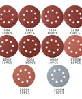 Awesome 100 Piece Sandpaper Set With 125Mm Hook Loop Discs showing various grit numbers on 125mm vacuum holed discs.