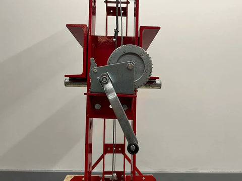 Heavy Duty High Capacity Dual Speed Hydraulic Shop Press Providing Smooth Fast And Slow Pump Action For Knuckling Through Rusty Bushings And Daily Garage Grinds, front view with crank handle.