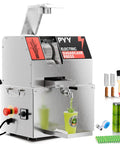 Heavy Duty Electric Sugarcane Juicer Machine With Three Rollers For Commercial Countertop Use High Yield 300Kg Per Hour Stainless Steel Press with accessories.