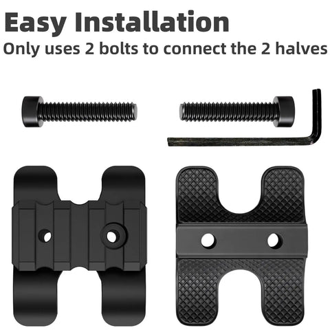 Shotgun Flashlight Mount With 12 Gauge Barrel Clamp And Picatinny Rails showing bolts and tool for easy installation