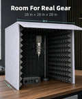 28 Inch Foldable Soundproof Desktop Booth For Sweet Vocal Trax And Podcast Recording featuring a microphone and soundproofing inside.