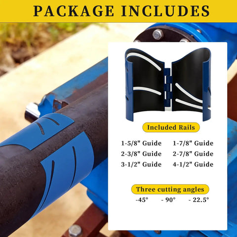 Professional Grade Heavy Duty Magnetic Pipe Cutting Guide Kit with six rails from 1-5/8 to 4-1/2 inch for various cuts