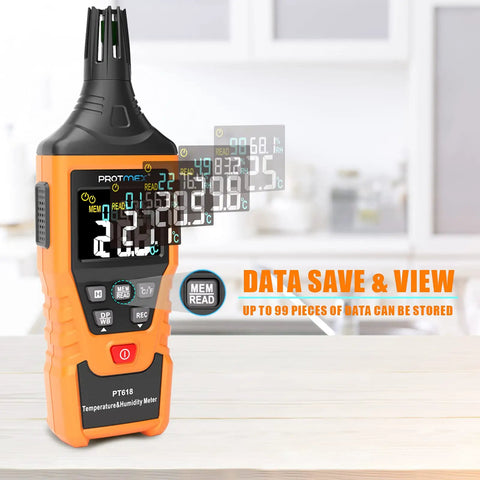 All In One Digital Temperature And Humidity Meter With Wet Bulb Dew Point Readout For Indoor Outdoor Use Min Max Data Hold LCD