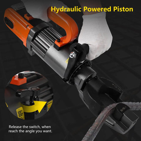 Powerful Handheld Electric Hydraulic Rebar Bender With 1500 Watt Motor, showcasing hydraulic powered piston in use.