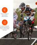Cyclist using Genius BMX Short Reach Brake Lever With Lock On Clamp Adjustable Reach For Precision Control And Safety on race track