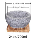 Granite Stone Bowl With Wooden Base For Bibimbap And Korean Stews, 24oz thick stone bowl on a wood tray, oven and stove safe.