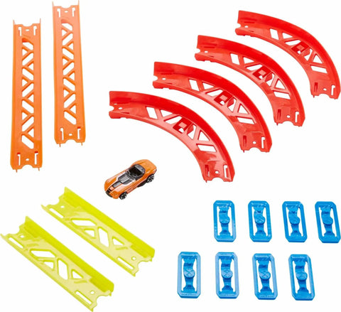 Track Builder Unlimited Playset Premium Curve Pack With 16 Component Parts And 1 64 Scale Vehicle in assorted colors