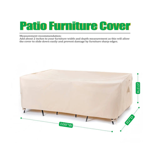 Patio Furniture Cover Waterproof UV Resistant For 72 To 84 Inch Dining Table And Chair Set Beige 108 Inch By 82 Inch Beefy Heavy Duty Ripstop Fabric Outdoor Cover For All Weather Protection