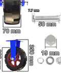 Heavy Duty 300 Mm Rubber Casters Set With Silent Roll showcasing caster dimensions and stainless steel screws