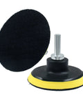 Top Shelf 3 Inch Hook And Loop Backing Pad For Dual Action Orbital Sander And Polisher With M10 To 8mm Thread Adapter, Tough Grip Polyurethane Disk, Smooth Operator Detailing Tool, showing top view and side view.