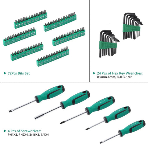 213 Piece Mechanic Tool Set With Socket Wrenches, SAE And Metric, Cr V Chrome Finish, includes screwdriver and hex keys