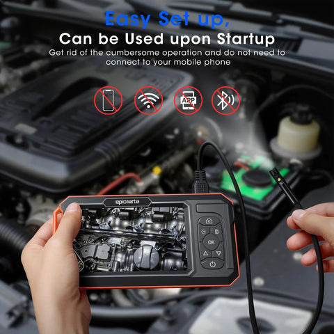 Triple Lens Borescope With 5-Inch IPS Screen 1920P HD Inspection Camera Pro Grade All-In-One Triple Lens System Three 7.9mm HD Lenses High Brightness LED Adjustable Brightness Large Depth Of Field For Tight Spaces used in an engine bay