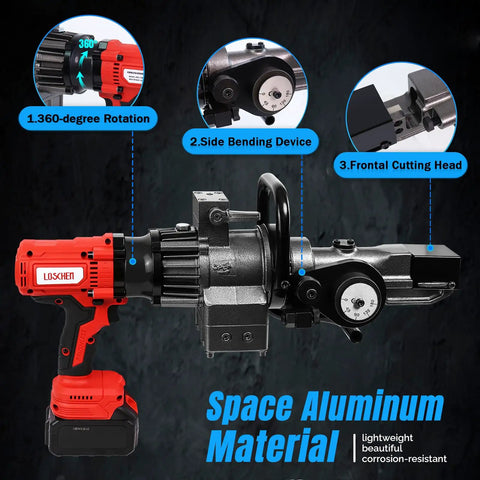 Portable Cordless Electric Rebar Cutter And Bender with 360-degree rotation and side bending device for DIY projects.