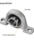 Close-up of 2 Pack 20mm Bore Pillow Block Bearings with Zinc Alloy Flange Mounted Housing showing zinc and chrome steel components.