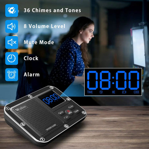 Wireless Driveway Alarm System With Outdoor Motion Sensor, 1800 Ft Range, Weatherproof Receiver, in home setting with features displayed