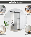 Privacy Glass Barn Door 36x84 Inches with 6 Foot Sliding Hardware Kit, frosted glass, installed in modern home interior scene