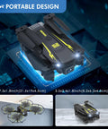 Kid Friendly 1080P HD FPV Mini Drone With Camera folded and unfolded on a digital display, showcasing portability and design.