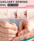 Hands using 24 Piece Needle Threader Kit With Four Types And Clear Storage Box For Hand Sewing And Sewing Machines tool steps.