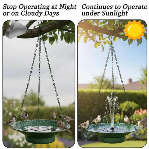 Hanging Solar Powered Bird Bath With Fountain For Garden And Lawn 12.6 Inch Metal Bird Bath Rust Resistant Green Finish No Cords