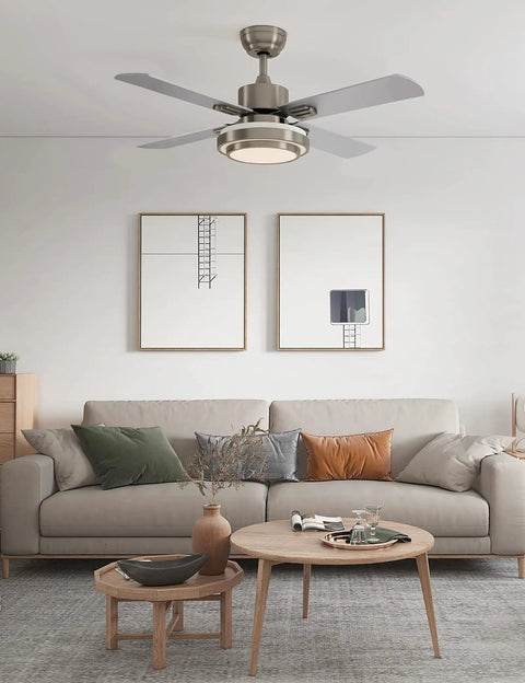 Living room with 44 Inch Ceiling Fan With Remote And Light, Dope Dimmable LED, Brushed Nickel Four Blade Motor, Quiet Power