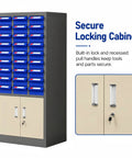 Heavy Duty Tool Storage Cabinet With Parts Drawers And Locking Double Door Lower Cabinet For Workshop Organization Durable Steel Construction Quick Access Parts Storage And Secure Tool Keeping, front view
