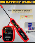Automotive Wire Tracer Open And Short Finder Circuit Tester And Wire Breaker Locator next to 9V battery, DC 6-42V