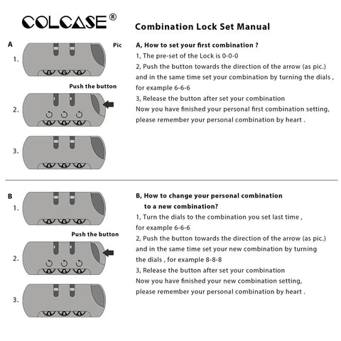 Instruction manual for Hard Shell Fireproof Document Safe Box With Lock Waterproof describing combination lock setup and usage.