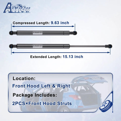 Hyundai Sonata Front Hood Shocks Lift Supports Gas Springs Replacement Set Of 2 6489 SG367017 diagram with sizes