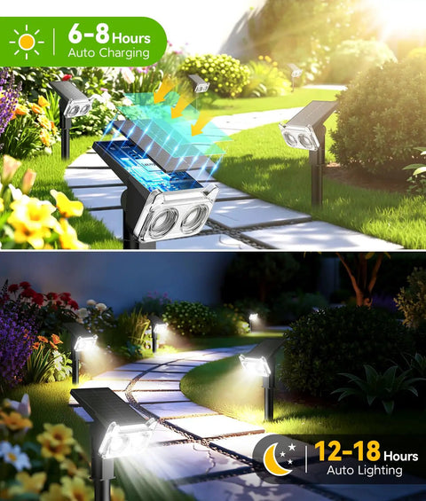 Heavy Duty Solar Spot Lights Outdoor Waterproof IP65 Six Pack Top Shelf Knockout Bright Landscape Glow With Fourteen Leds For Yard Garden Pathway Wall Mount