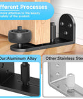 Sliding Barn Door Floor Guide with Adjustable Rubber Rollers, flush flat bottom, and round edge design in aluminum alloy.