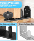 Two Pack Sliding Barn Door Floor Guide Set With Adjustable Rubber Rollers, Flush Flat Bottom And Round Edge Design Installed