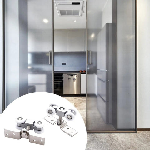 Heavy Duty Stainless Steel Sliding Door Wheel Kit Two Pack Nylon Ball Bearing Rollers For Closet Barn Doors Wardrobes Rust Resistant Smooth Glide Easy Diy Install Solid Build Real Deal For Kitchen And Bath Silent Performance Guaranteed, stainless rollers on glass door