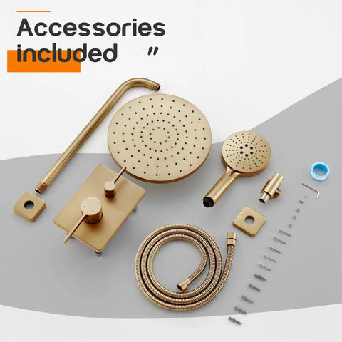 Premium Bathtub Shower Trim Kit Boasting Slick Champagne Bronze Finish And Straight Up Heavy Duty 10 Inch Rainfall Head Paired With Triple Action Handheld Spray Including Solid Brass Valve For Easy Wall Mount Setup