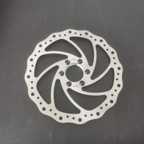 180mm Bicycle Disc Brake Rotor With Flange Adapter For Threaded Hubs Stainless Steel 2mm Thick Silver Finish