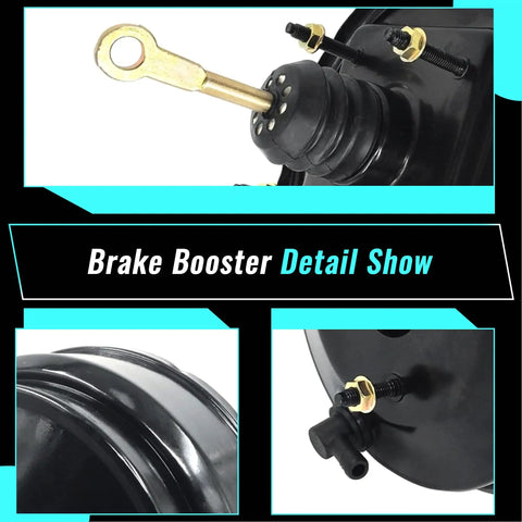 Real Deal Vacuum Power Brake Booster Built Ridiculously Tough For Jeep Grand Cherokee 1999 To 2004 With 4.0L 4.7L Engines Featuring Dual Diaphragm No Sweat Installation close-up view of the brake booster with detailed components.