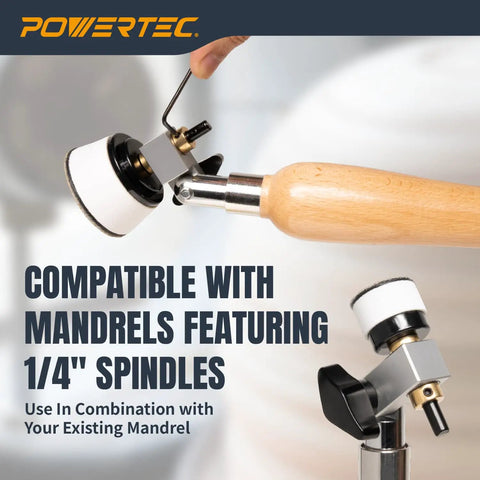 Bowl Sander Tool Kit For Woodturning With Double Bearing Holder And 1 Inch And 2 Inch Hook And Loop Discs, Quarter Inch Mandrels