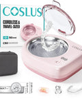 Sonic Retainer Cleaner Machine Pro Rechargeable Portable Design With 50kHz Cleaning For 10x Deeper And Safer Cleaning Compact Tank For Easy At Home Dental Appliance Care Pro Grade Tech Developed With U S Dental Team, pink travel-size unit with case