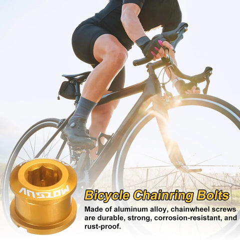 Five Pack M8 Aluminum Chainring Bolts For Road And MTB Bikes Lightweight Crankset Nuts And Chainring Screws In Yellow Durable Alloy