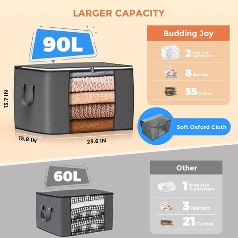 Hella Spacious 90L Storage Bags 6 Pack Heavy Duty Foldable Closet Organizers With Zippers To Keep Your Dorm Room Crisp And Zero Hustle Required Just Pop Everything Inside For Pure Chill