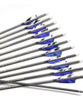 Six Piece 28 Inch 800 Spine Arrow Set With Removable Tips For Target Practice And Hunting in blue camo, side view