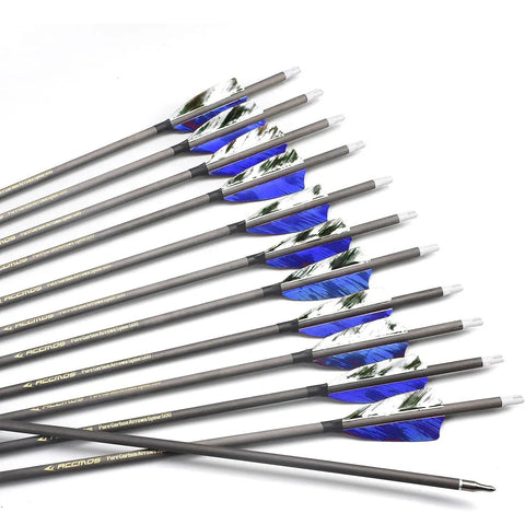 Six Piece 28 Inch 800 Spine Arrow Set With Removable Tips For Target Practice And Hunting in blue camo, side view