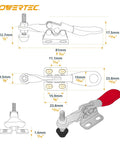 Diagram of Two Pack Quick Release Toggle Clamp, 60 Lbs Holding Capacity, Horizontal Clamp Type 201A with dimensions and parts labeled.