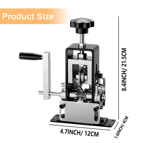 Front view of Manual Wire Stripping Machine For Copper Wires 0.04 To 1 Inch with hand crank, aluminum body, alloy blades.