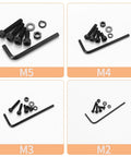 Assorted M2-M5 hex bolts, nuts, washers in All In One 1680 Pcs Metric Hex Bolts And Nuts Set with black finish, hex socket cap screws.