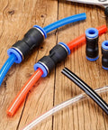 Premium Pneumatic Straight Push Connect Fittings Kit For Air Line Quick Hose Repair With High Pressure Resistance And Simple Tool-Free Installation Saving Time On Industrial Automation And Heavy Duty Setup Projects, black plastic tube connectors