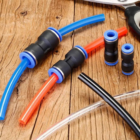 Premium Pneumatic Straight Push Connect Fittings Kit For Air Line Quick Hose Repair With High Pressure Resistance And Simple Tool-Free Installation Saving Time On Industrial Automation And Heavy Duty Setup Projects, black plastic tube connectors